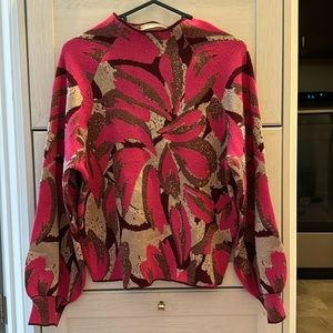 Anthropologie Pink Gold Puff Sleeve Sweater Small